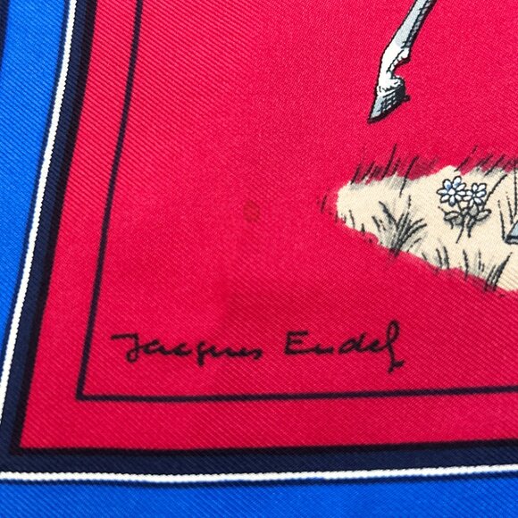 Hermès Scarf Red Couvertures Tenues Jour Horse Equestrian 100% Silk - Picture 10 of 13